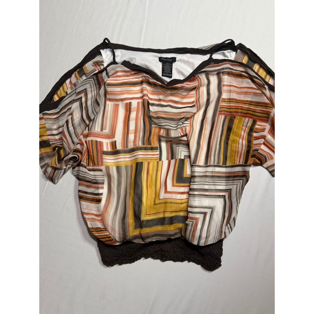 70s-inspired Retro Geometric Blouse Mod Boho Psychedelic Striped Top